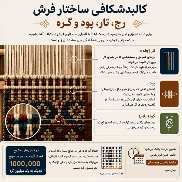  کالبدشکافی ساختار فرش: رج، تار، پود و گره