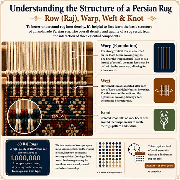 Understanding the Structure of a Persian Rug: Warp, Weft, and Knots